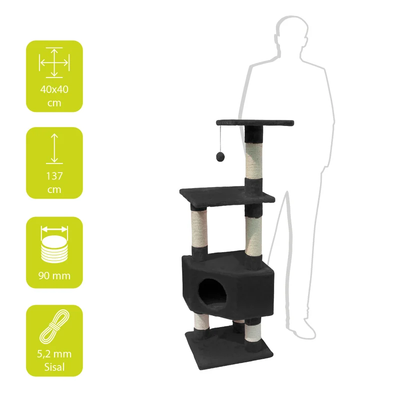 ebi Classic Cat Tree & Scratch Post Loonaa Black 135cm