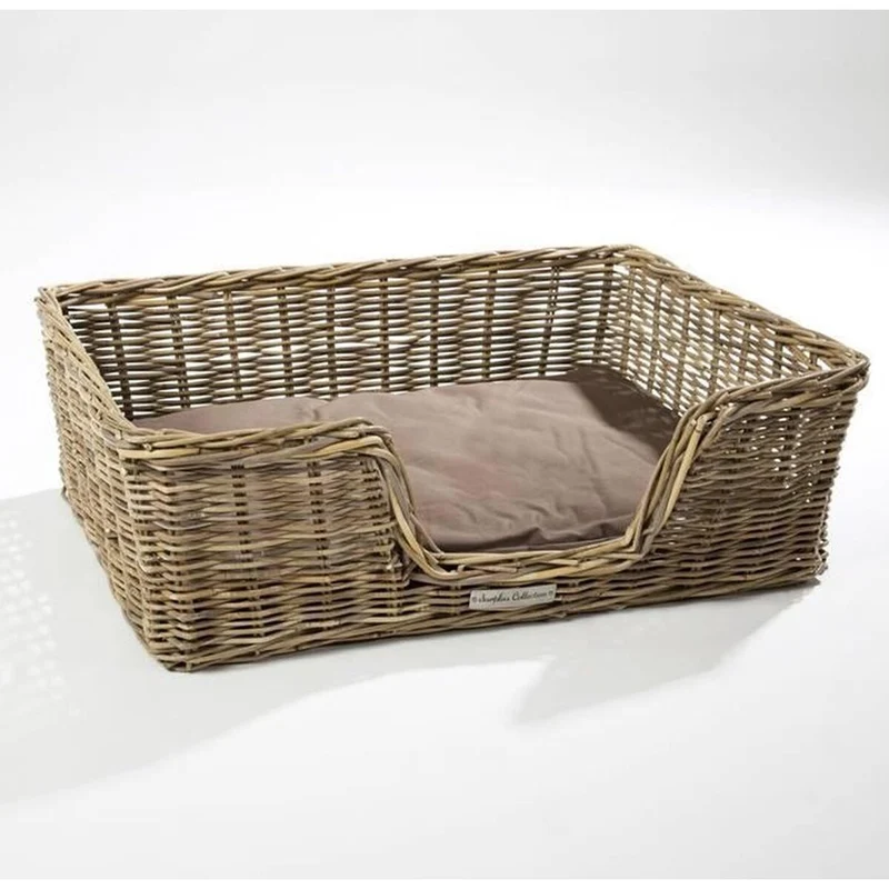 51DN Rattan Rectangular Cat & Dog Bed Basket With Cushion