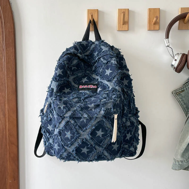 Distressed Star Pattern Denim Rucksack Karnz