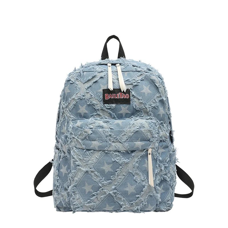 Distressed Star Pattern Denim Rucksack Karnz