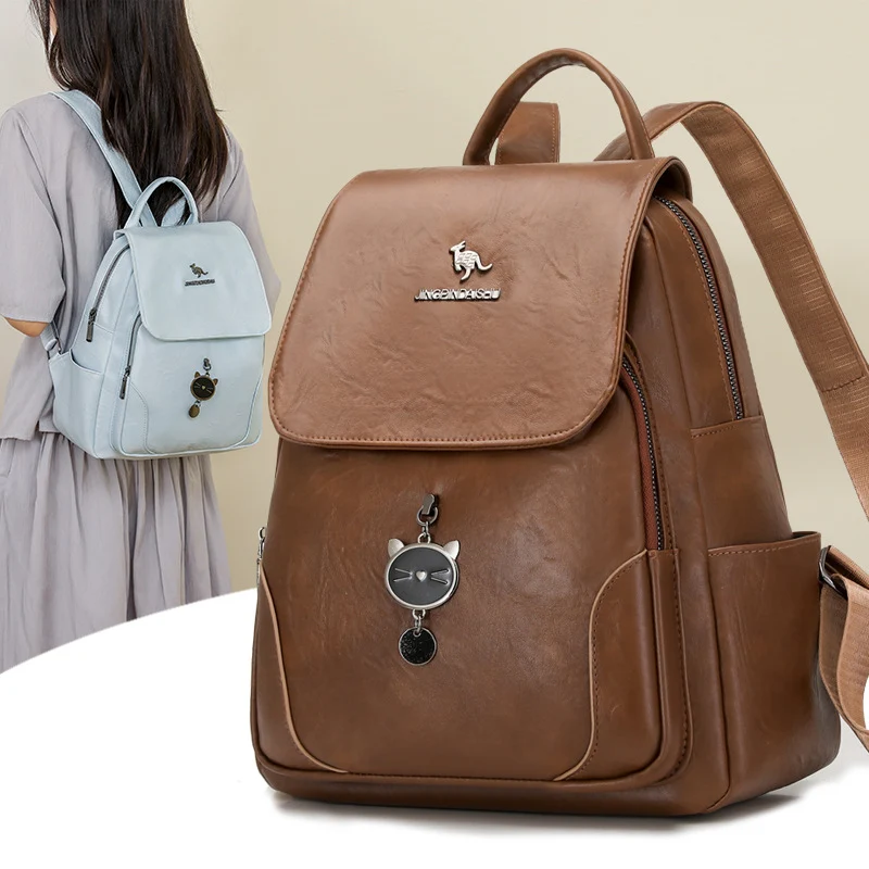 Süßer katzenmotivierter Leder-Rucksack Karnz