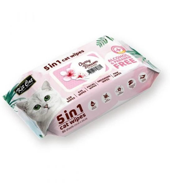Kit Cat 5 in 1 Cherry Blossom Scented Cat Wipes 80pcs