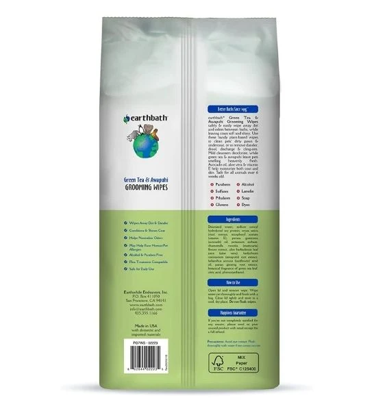 earthbath Grooming Wipes Green Tea & Awapuhi for Dogs 100pcs