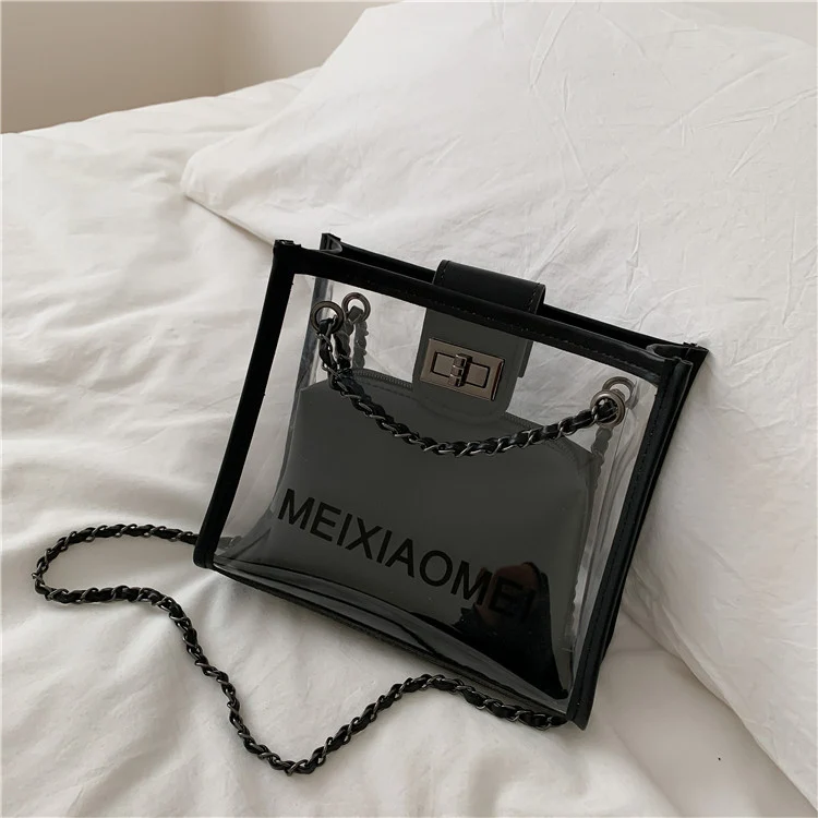Transparente PVC-Tote-Tasche mit Kettengriffen