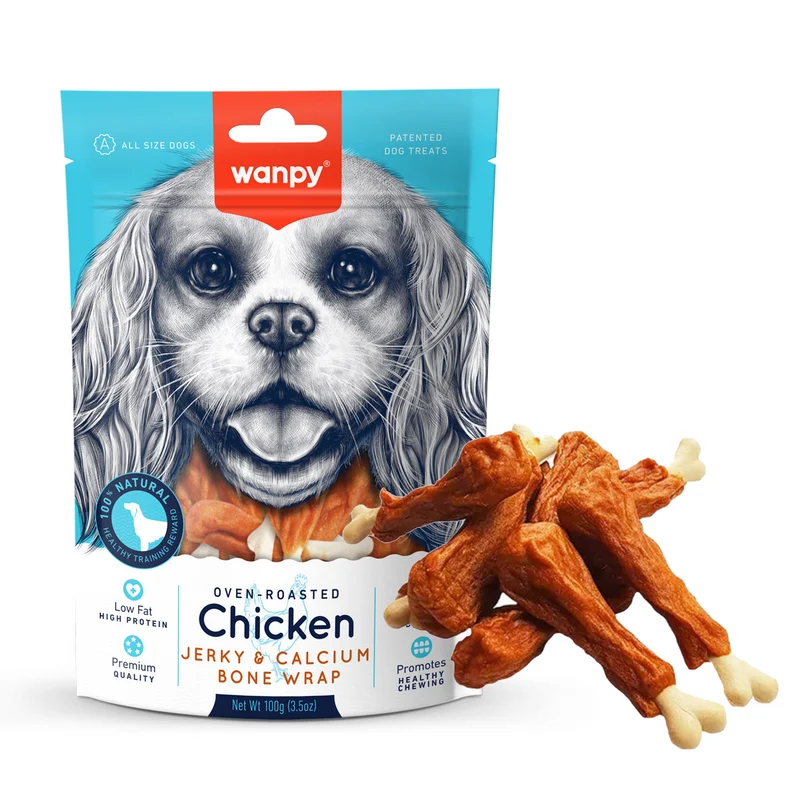 Wanpy Chicken Jerky and Calcium Bone Wrap Dog Treats 100G