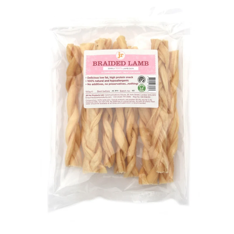 Jr Pet Products Braided Lamb Dog Treats 100G