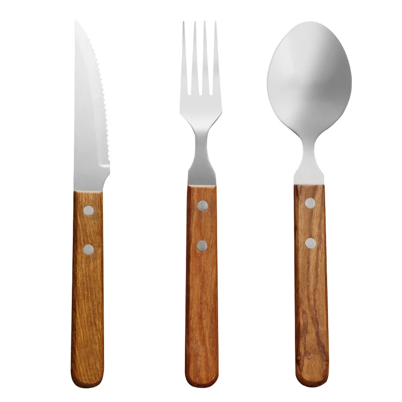 Besteckset 12-teilig, Edelstahl mit Holzgriff
