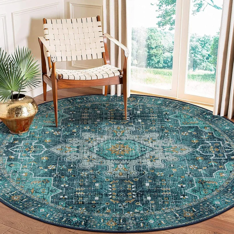 Runder Vintage Blumen Teppich