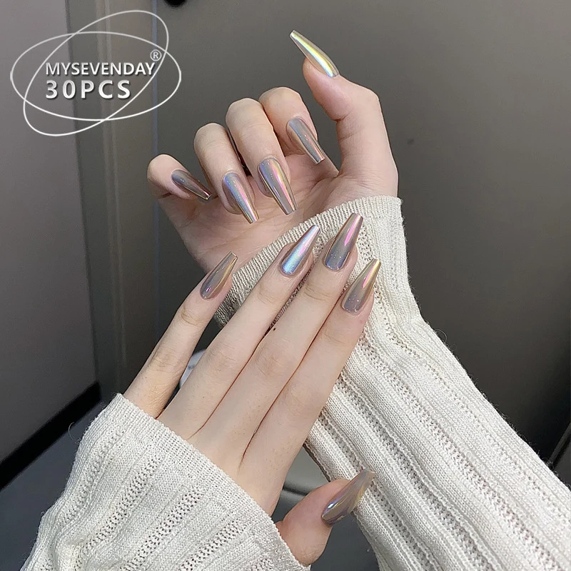 Premium Lange Stiletto Press-On Nägel mit schimmerndem Finish Karnz