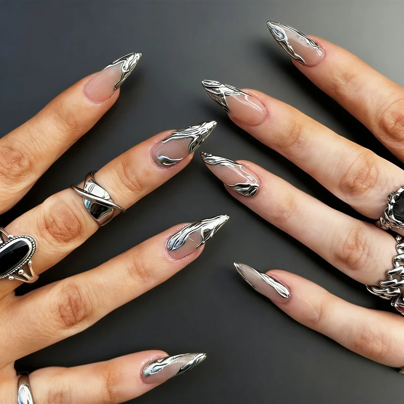 Metallic Design Stiletto Press-On Nägel Karnz