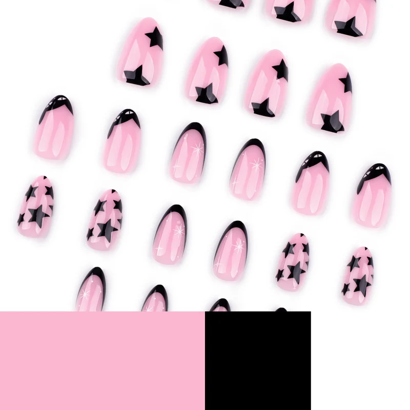 Kunstvolle Nagelkunst mit Sternen- und Schwarzspitzen Design Karnz