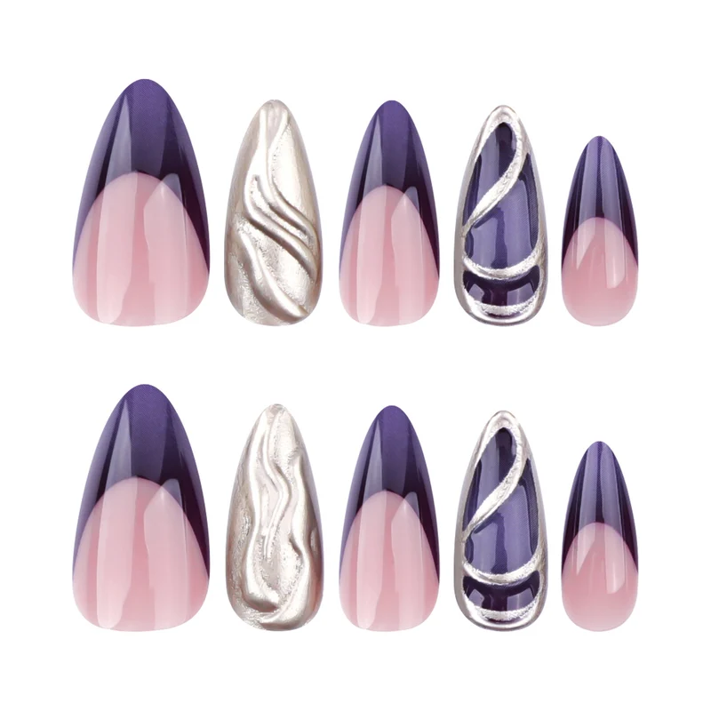 Kunstvolle Stiletto-Nägel mit eleganten Gold- und Ombre-Design Karnz