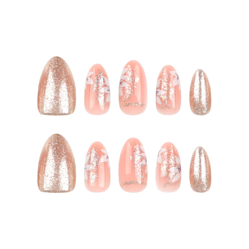 Kunstvolle Nagelkunst mit floralen und glitzernden Akzenten Karnz