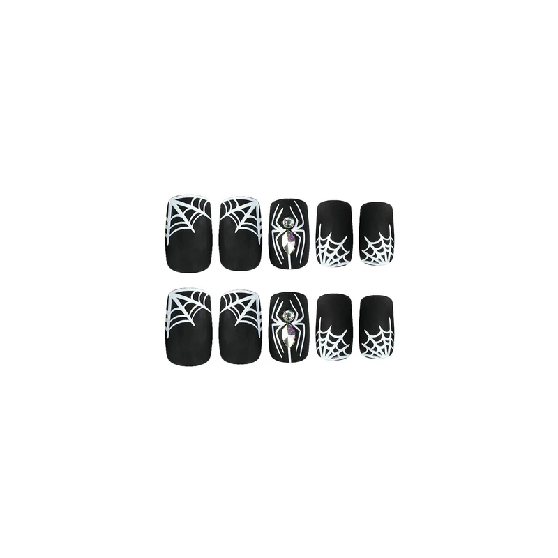 Kunstvolle Nagelverlängerungen mit Spinnen- und Spinnennetzdesign Karnz