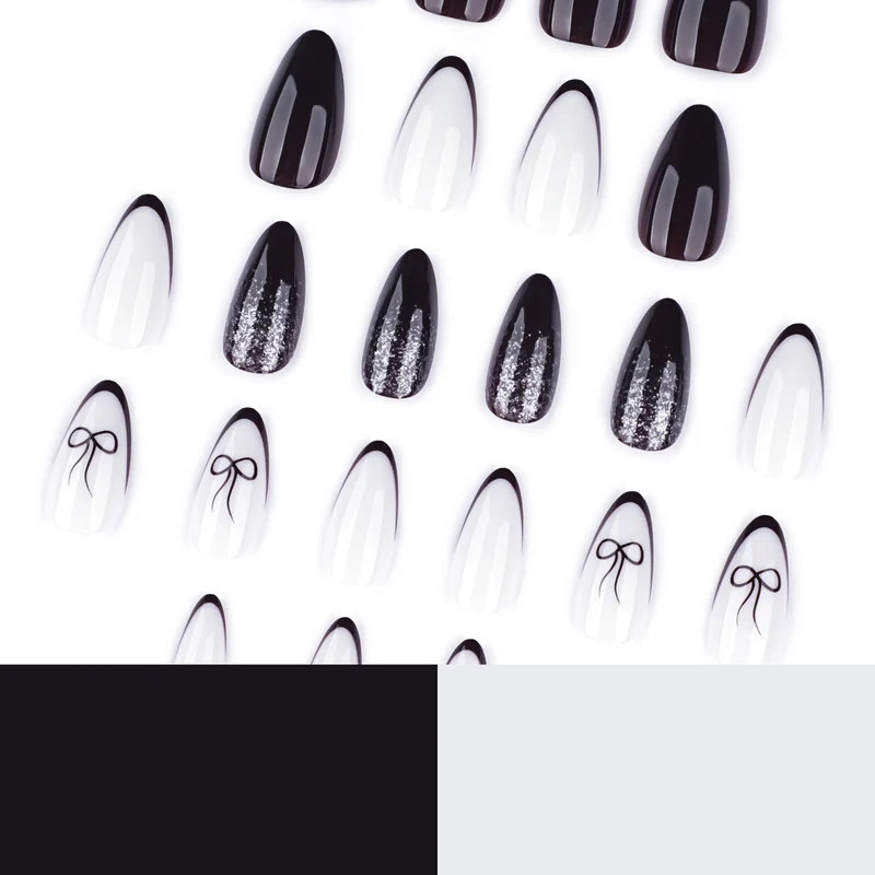 Kunstvolle Nagelkunst mit elegantem Schleifenmuster und Glitzer akzenten Karnz