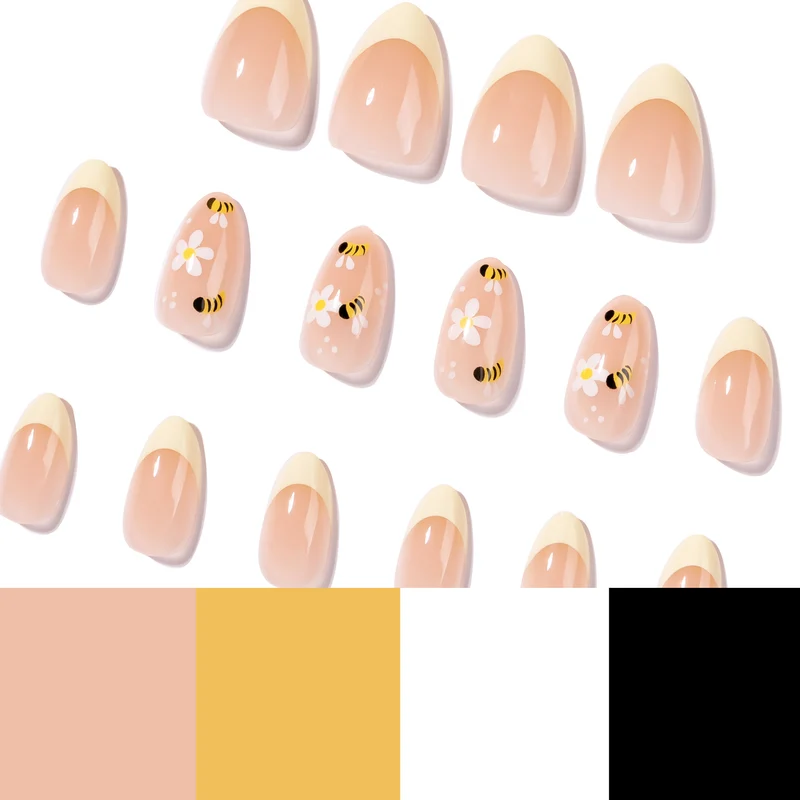 Kunstvolle Nagelkunst mit Bienen- und Blumedesign Karnz