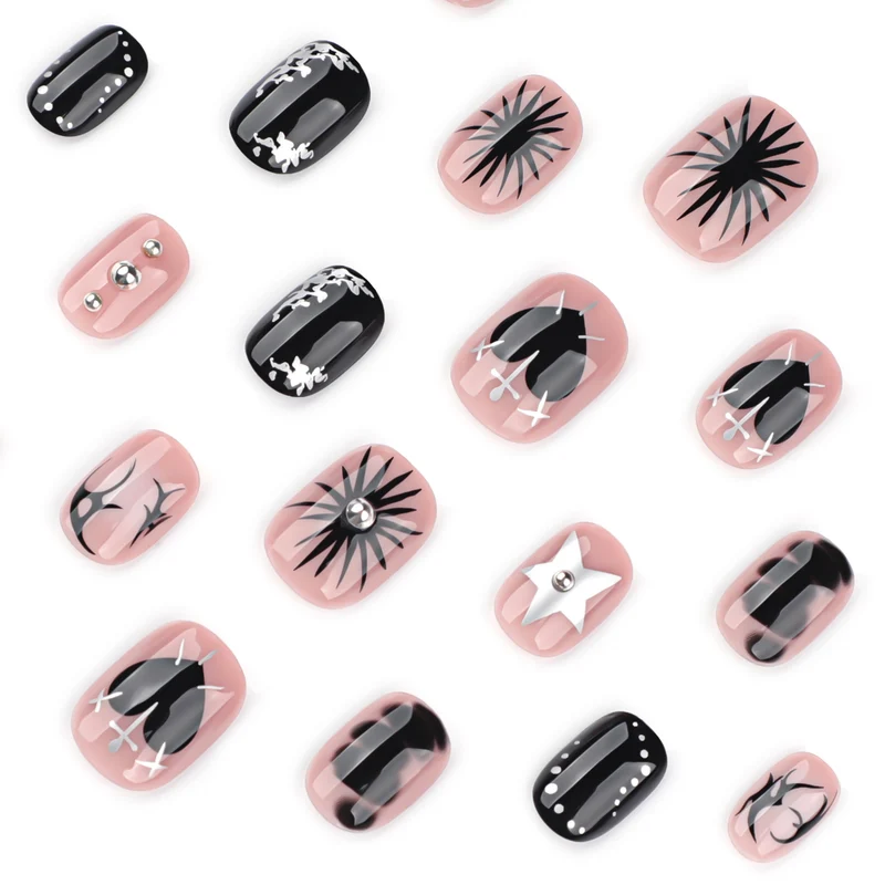 Kunstvolle Nagelgestaltung mit elegantem Schwarz-Weiß-Design Karnz