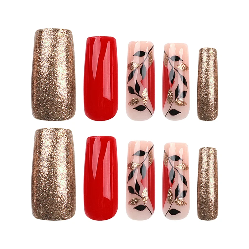 Kunstvolle Gel-Nägel mit elegantem Floral-Design und Glitzerakzenten Karnz