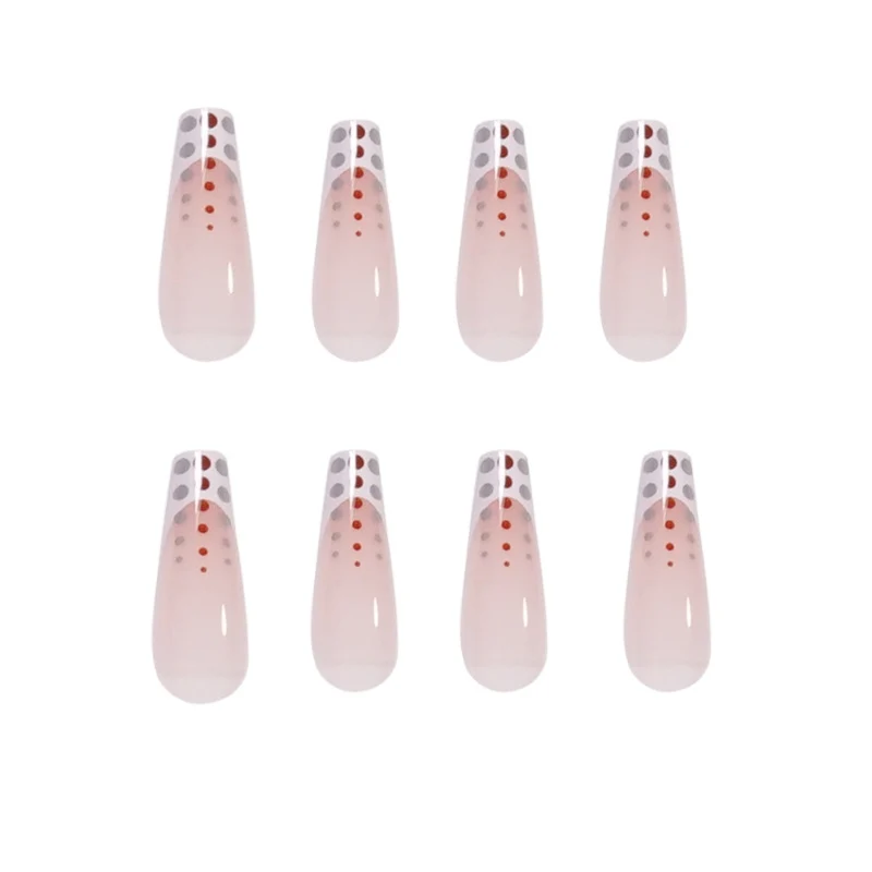 Kunstvolle Nagelverlängerungen mit eleganten Dots und schimmerndem Ombré Karnz