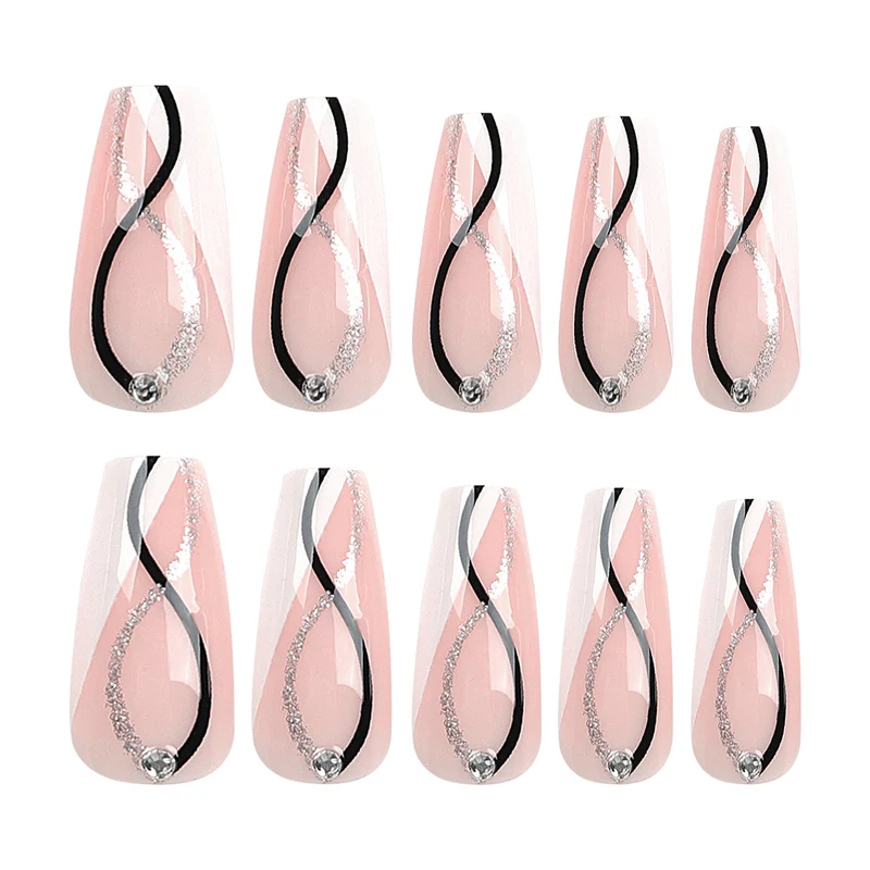 Kunstvolle Nagelverlängerungen mit elegantem Glitzerdesign Karnz