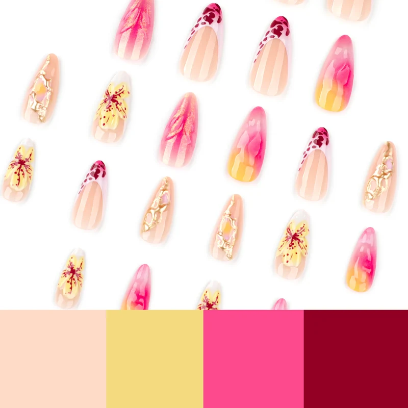 Kunstvolle Nagelverlängerungen mit Blüten- und Ombre-Design Karnz