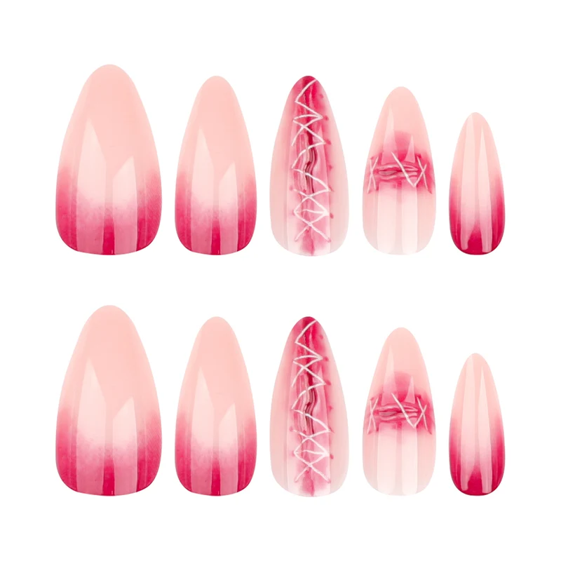 Kunstvolle Nagelverlängerungen im eleganten Ombre-Stil mit Kunstmotiv Karnz