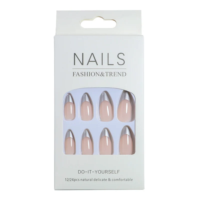 Elegante Stiletto French Tip Press-On Nägel Karnz