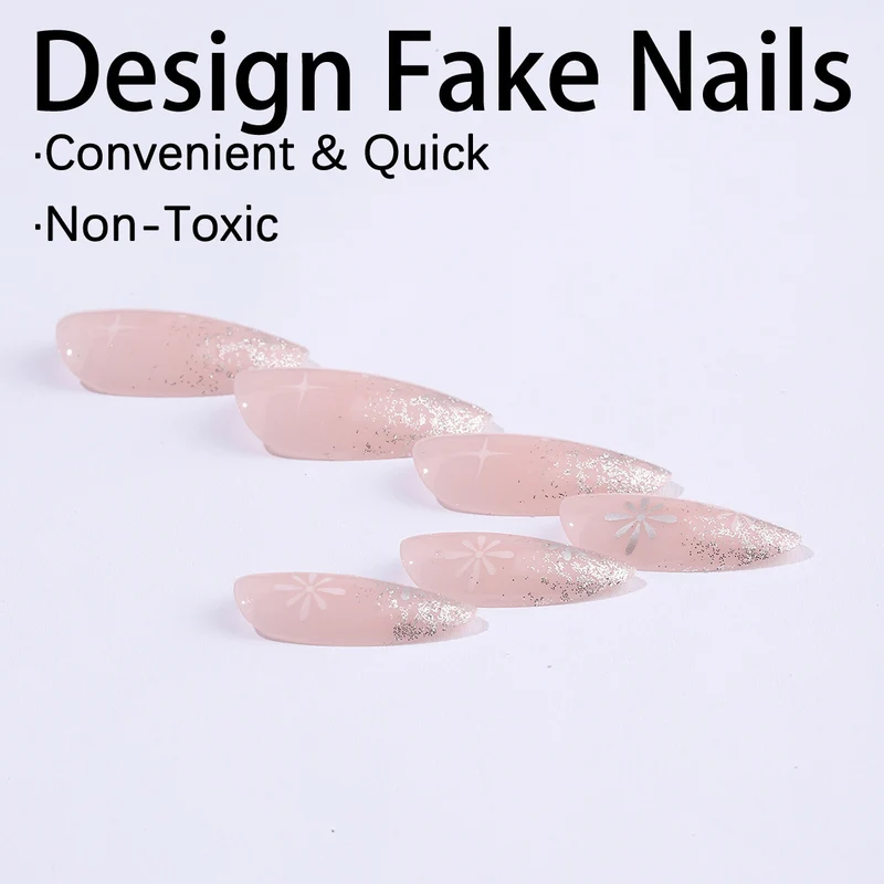 Kunstnagelset mit elegantem Glitzer-French-Design und kunstvollen Verzierungen Karnz