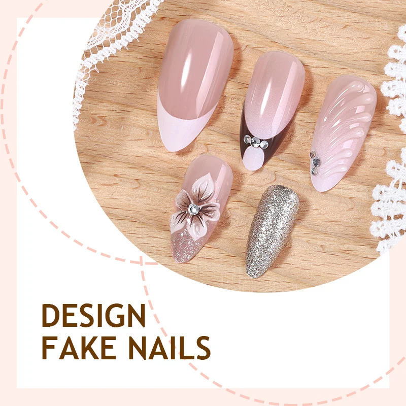 Kunstnagelset mit elegantem Blüten- und Glitzerakzenten Karnz