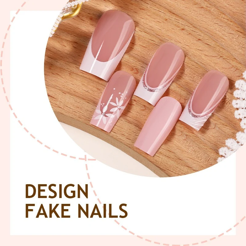 Kunstnagelset mit elegantem Blumendesign und Glanz Karnz