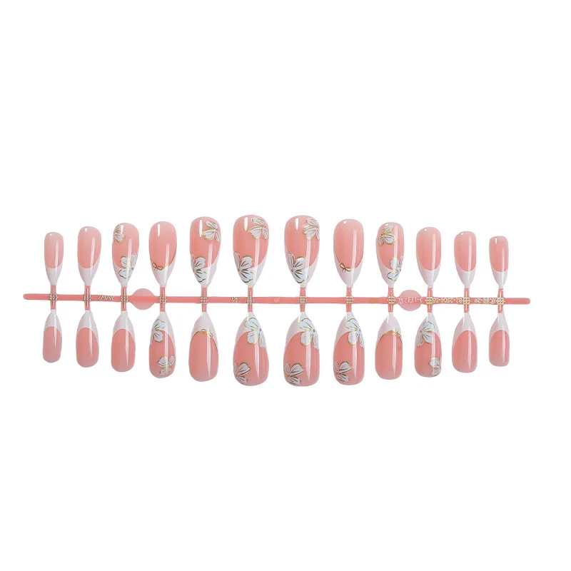 Kunstnagelset mit elegantem Blumen- und French-Tip-Design Karnz