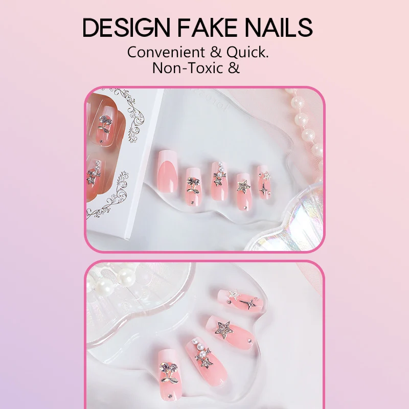 Kunstnagelset mit dekorativen Blüten- und Glitzermotiven Karnz