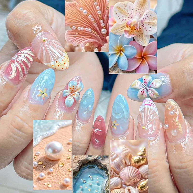 Kunstnägel Set mit floralen Designs und glitzernden Akzenten Karnz