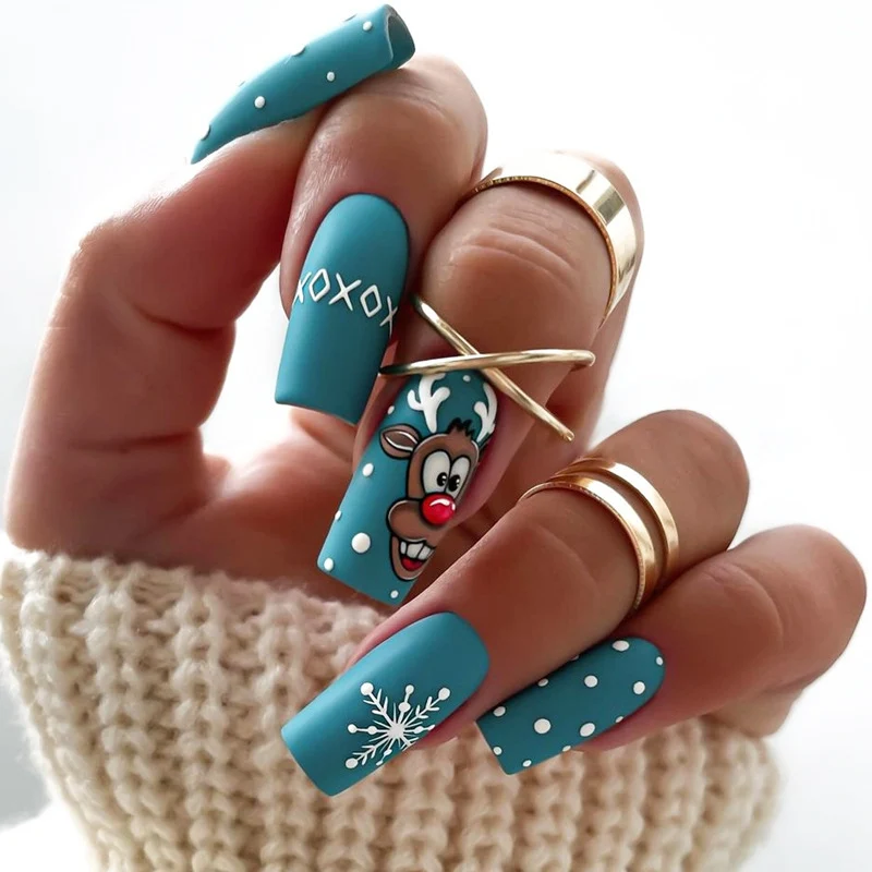 Kreatives Weihnachtskunstnagelset mit fröhlichem Rentier-Design Karnz