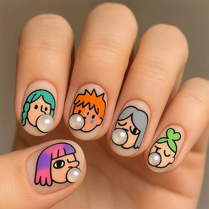 Kreatives Nail Art Set mit einzigartigen Charaktermustern und Perlenverzierung Karnz