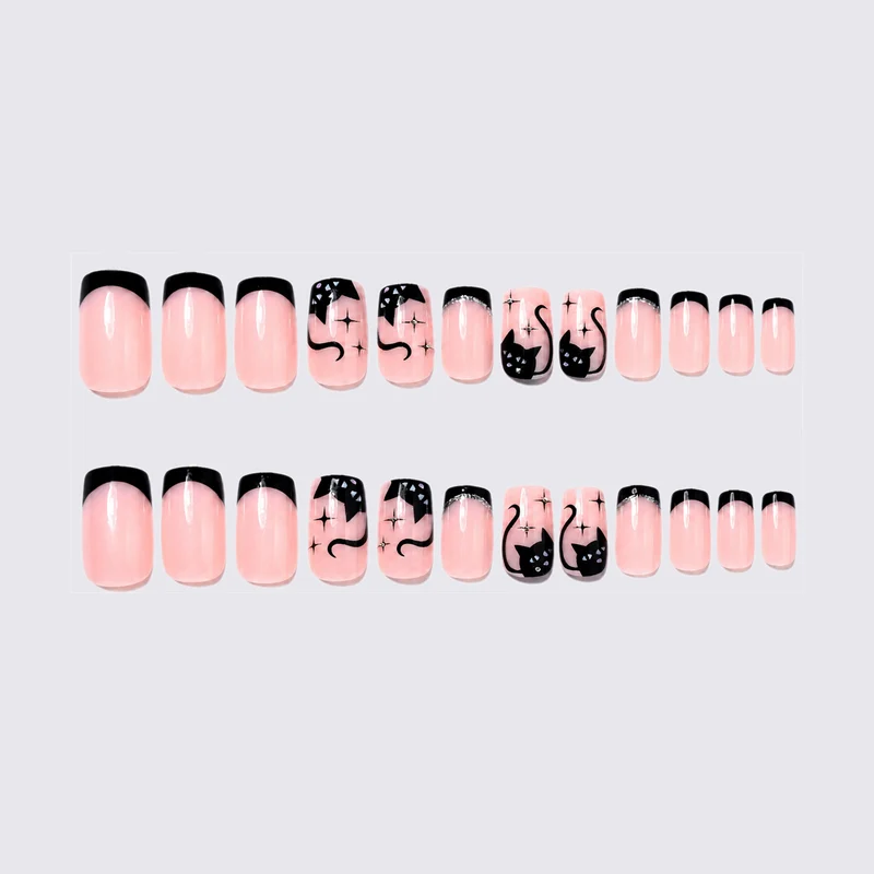 Kreatives Nagelset mit Katzen-Design und Glitzerdetails Karnz