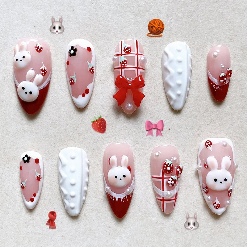 Kreatives Kunstnagelset mit verspielten Bunny- und Geschenkdesigns Karnz
