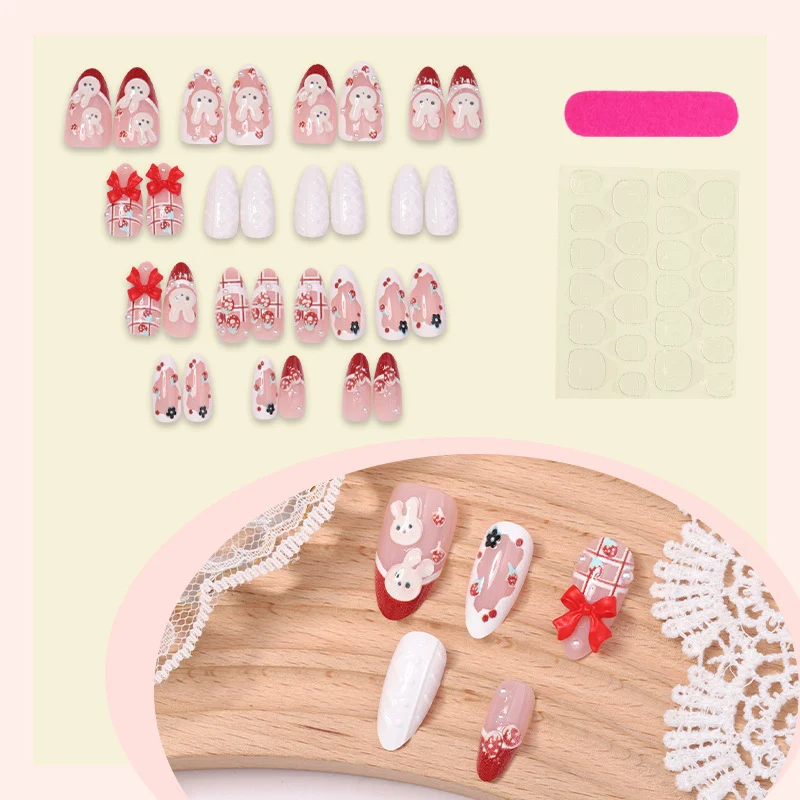Kreatives Kunstnagelset mit verspielten Bunny- und Geschenkdesigns Karnz