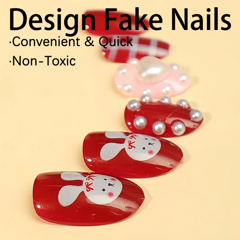 Kreatives Kunstnagelset mit niedlichen Hasen- und Herzen-Motiven Karnz