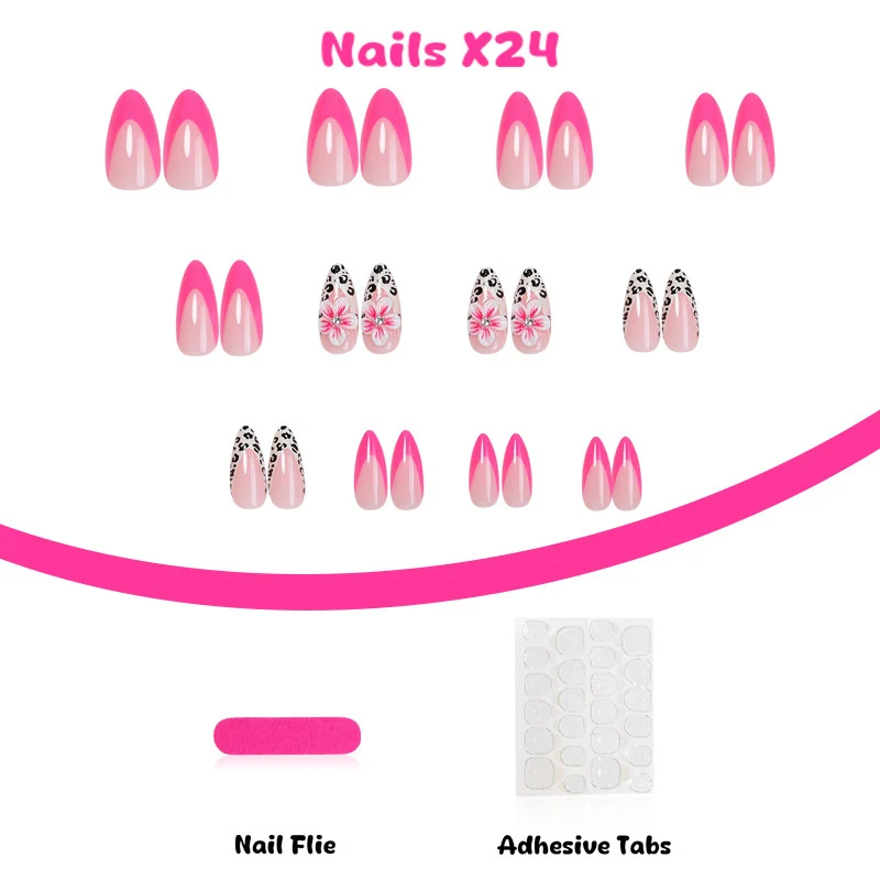 Kreatives Kunstnagelset mit floralem Leopardendesign Karnz