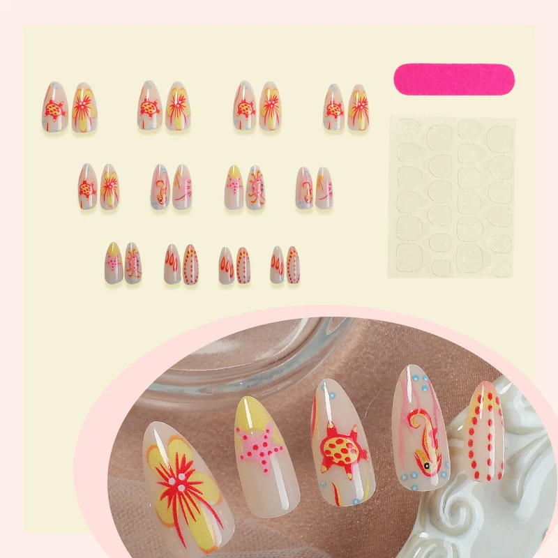 Kreatives Kunstnagelset mit buntem Blumen-Design Karnz