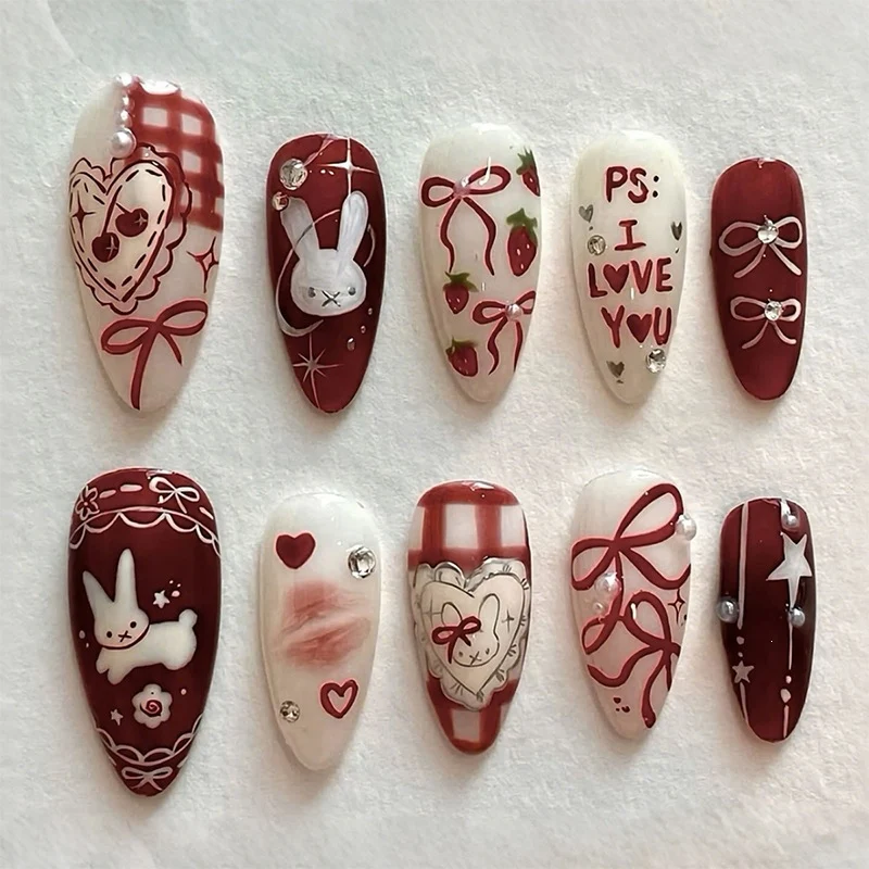 Kreatives Kunstnagel-Set mit romantischen Herz- und Tiermotiven Karnz