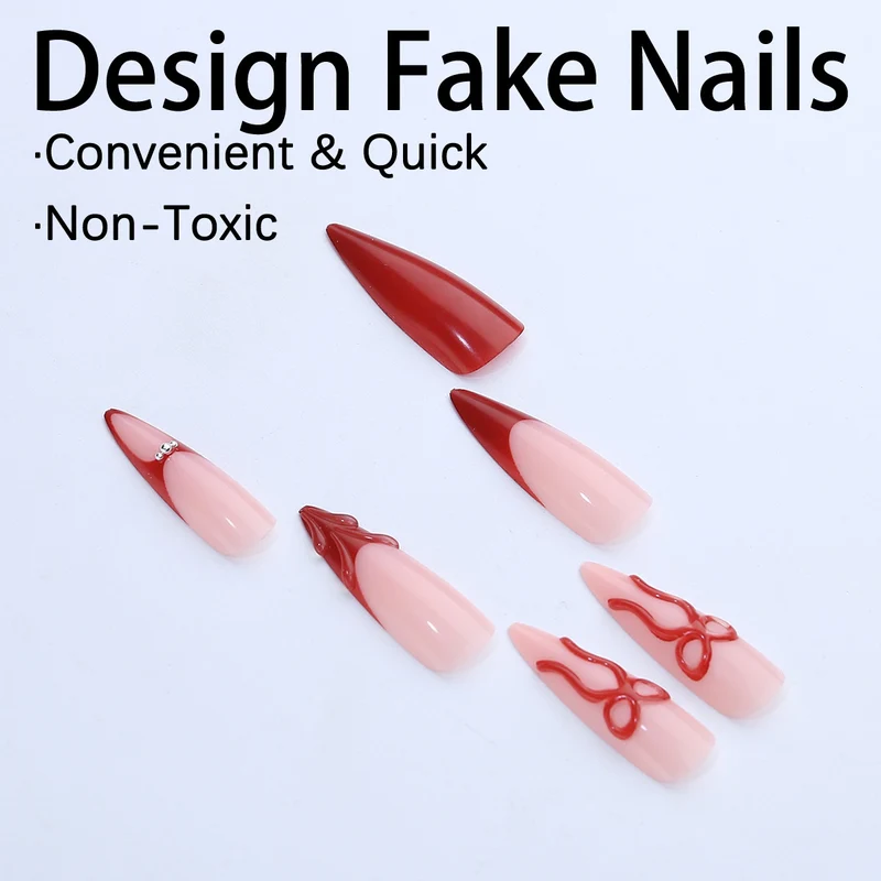 Hochwertiges Kunstnagelset mit eleganten Spitzen und Schleifenverzierungen Karnz