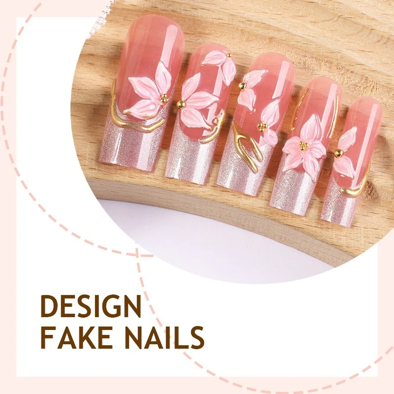 Elegantes Kunstnagelset mit floralen und Glitzerelementen Karnz