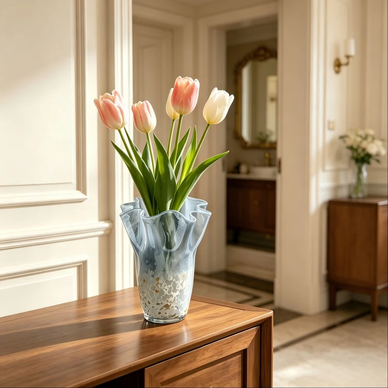 Elegante Glasvase mit wellenförmigem Rand Karnz
