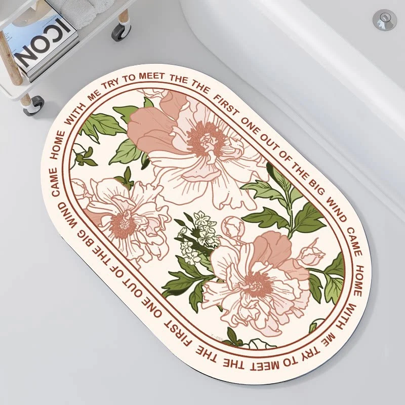 Oval Floral Design Badteppich