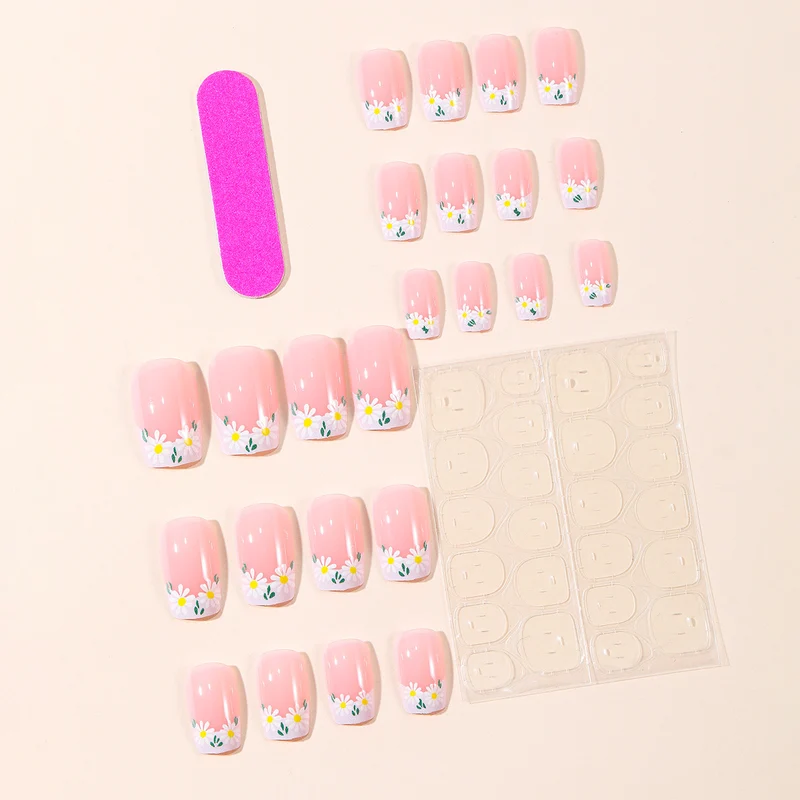 Florales French Tip Nagelkunst-Set Karnz