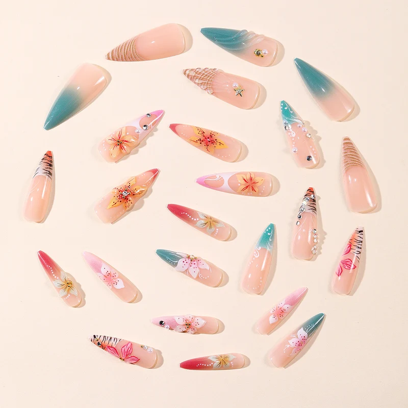 Floral Art Stiletto Nagelverlängerungen Karnz