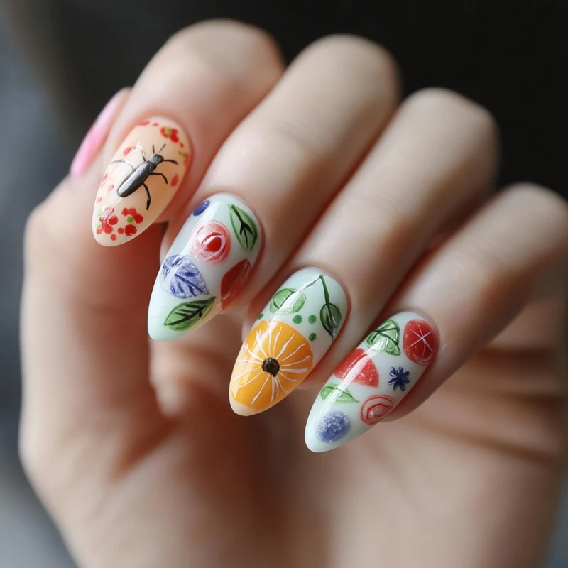Kunstvolle Stiletto-Nägel mit floralen Designs Karnz