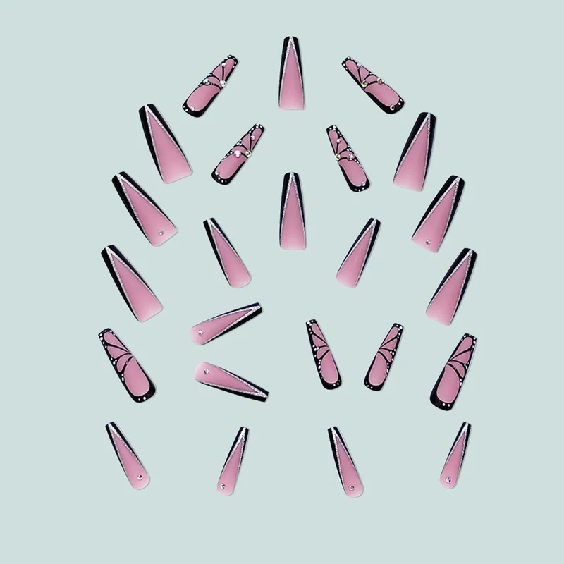 Kunstvolle Stiletto Kunstnägel mit Glitzer- und Schmetterlings-Motiv Karnz
